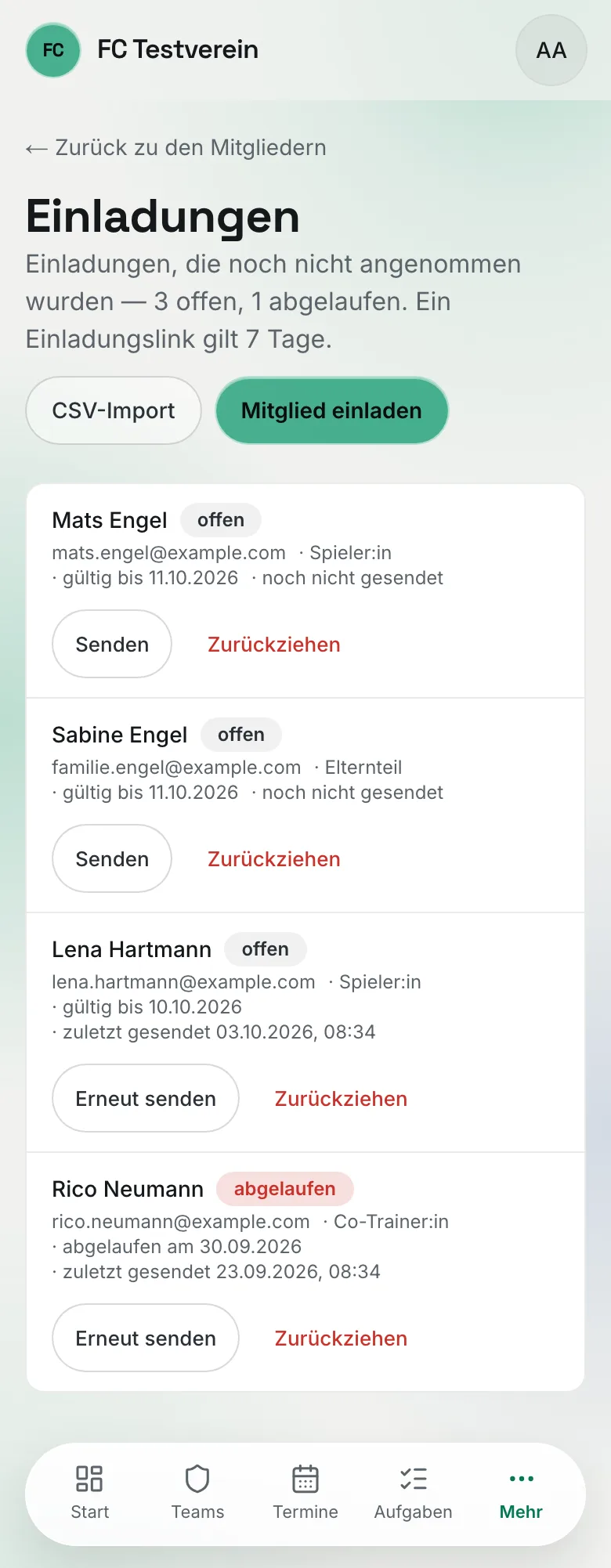 Einladungsliste auf dem Smartphone