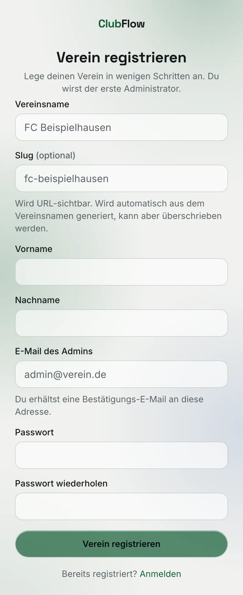 Registrierungsformular auf dem Smartphone
