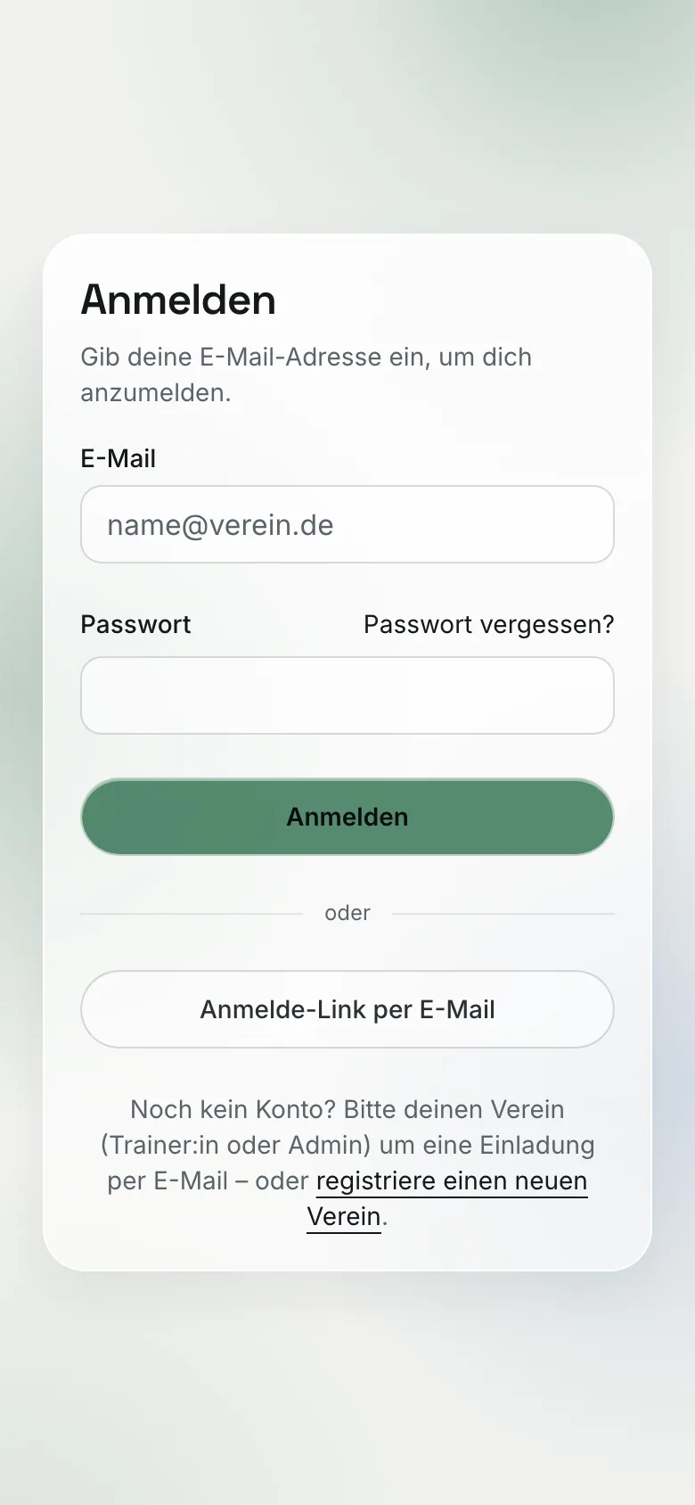Anmeldeseite am Handy