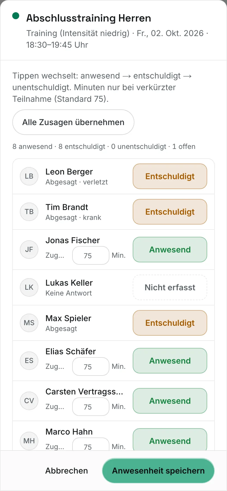 Erfassungsmodus „Anwesenheit erfassen“ auf dem Smartphone