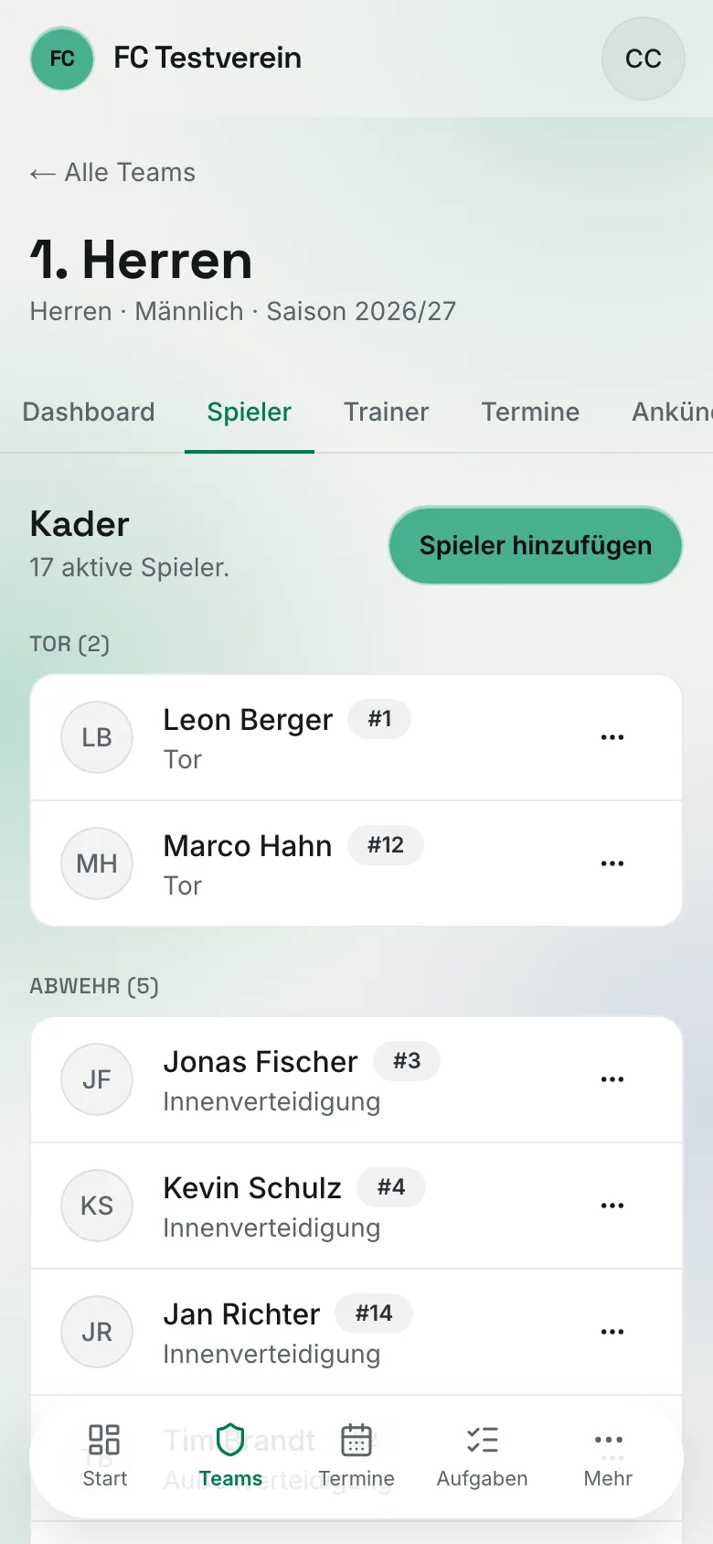 Reiter „Spieler“ auf dem Smartphone